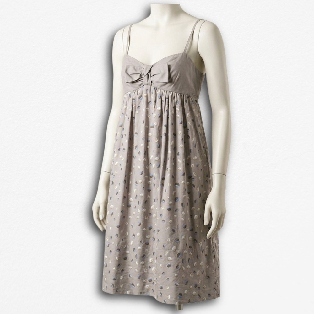 BCBGMAXAZRIA Women Grey Abstract Print Bow Babydoll Dress‎ Size 8 Cotton Blend